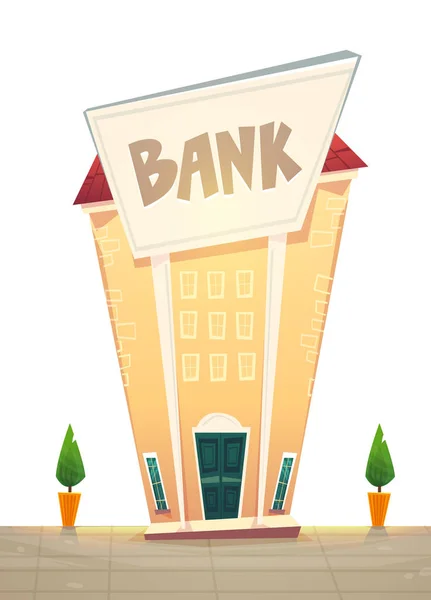 Γελοιογραφία Υποκατάστημα Τράπεζας Στην Οδό Εικονογράφηση Της Πόλης Ευτυχισμένος Χρηματοοικονομική — Διανυσματικό Αρχείο