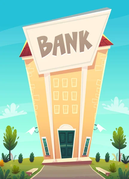 Cartoon Bankkantoor Straat Illustratie Van Stad Gelukkig Financiële Bedrijf Schaven — Stockvector