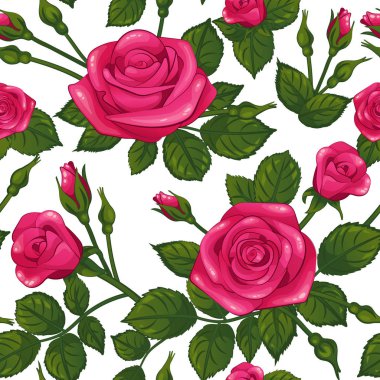 beyaz arka plan pembe çiçek gül desen, dikişsiz vektör illüstrasyon , tomurcukları aşk romantik sevgililer günü yapraklar