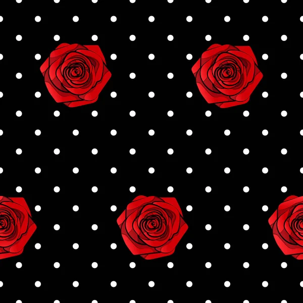 Beautiful Realistic Cartoon Style Red Roses Seamless Pattern Dots Design — Stock Vector