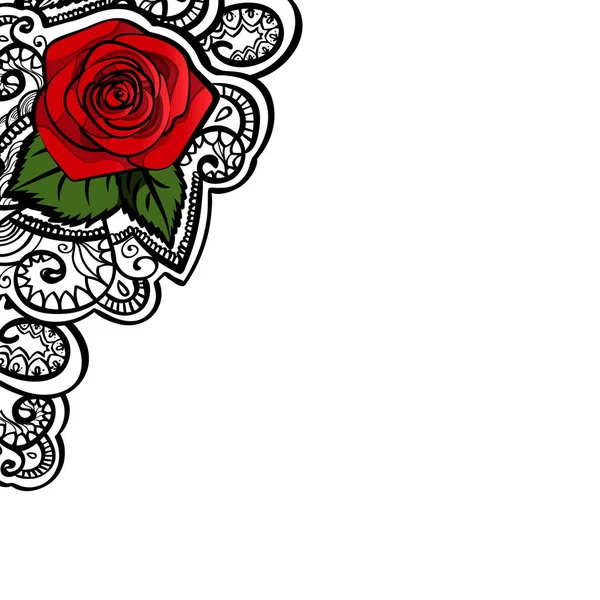 Composição Bonita Rosas Vermelhas Com Folhas Doodle Tracery Arte Esboço — Vetor de Stock