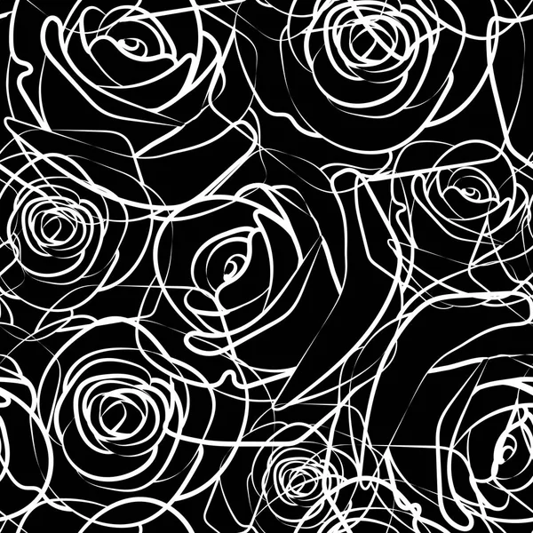 Patrón Rosas Azulejo Sin Costura Repetible Vector Textura Ilustración Negro — Vector de stock