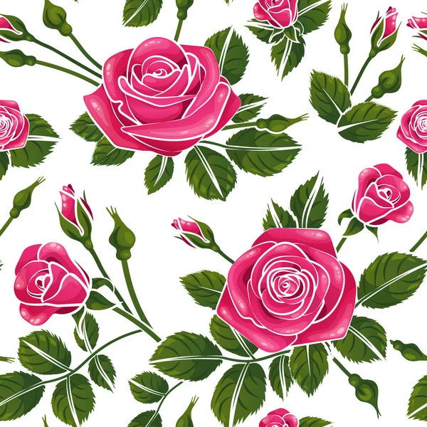 Romantic Roses Seamless Pattern Leafs Buds Blossom Wallpaper Background Repeatable — Stock Vector