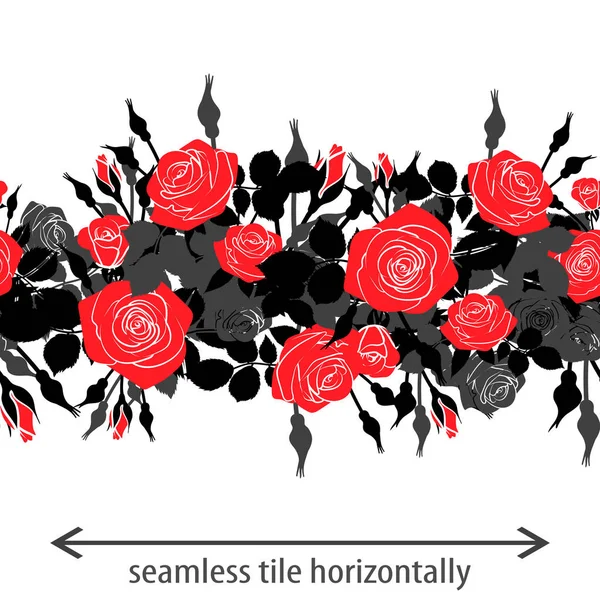 Flat Red Black Roses Flower Silhouette Horizontal Pattern Lace Ribbon ...
