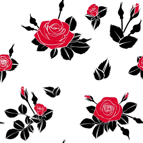 Red Flower Rose Pattern White Background Seamless Vector Illustration Buds — Stock Vector