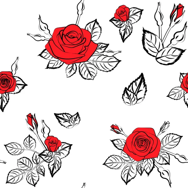 Motif Rose Fleur Rouge Sur Fond Blanc Illustration Vectorielle Transparente — Image vectorielle