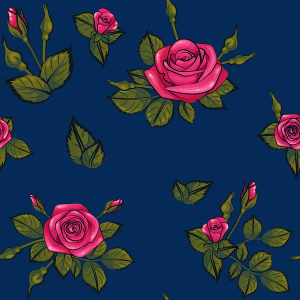 Roses Romantiques Motif Sans Couture Avec Des Bourgeons Feuilles Fleurir — Image vectorielle