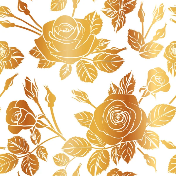 Бесшовный Узор Золотых Роз Изолированы Белом Фоне Мода Печати Текстильной — стоковый вектор