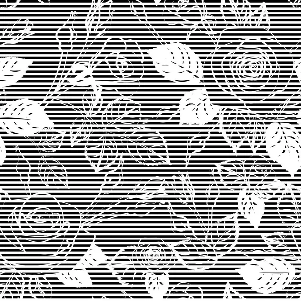 Motif Rose Sans Couture Sur Rayures Noires Blanches Illustration Vectorielle — Image vectorielle