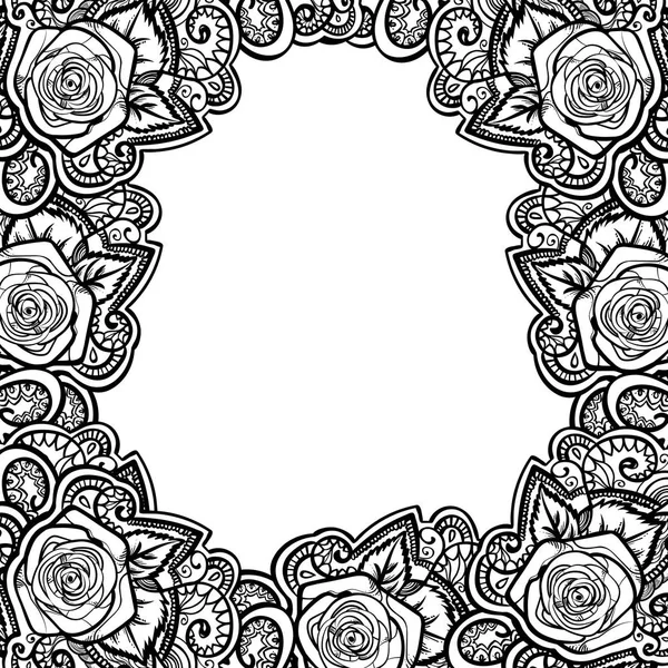 Kézzel Rajzolt Rózsák Doodle Keret Etnikai Szerkezeti Line Art Kontúr — Stock Vector
