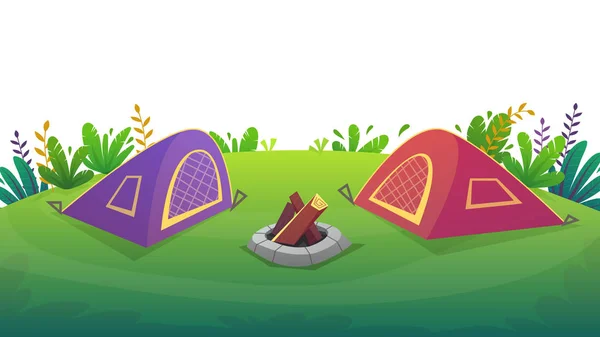 Tent Forest Rest Camping Red Tent Food Picnick Tourism Weekend — Stock Vector