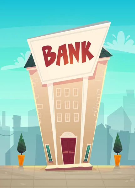 Sucursal Del Banco Dibujos Animados Calle Ciudad Ilustración Planificación Financiera — Vector de stock