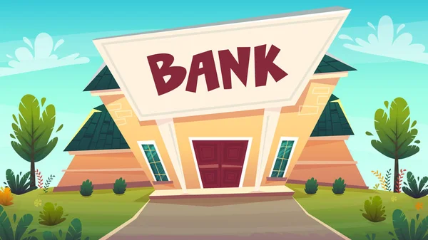 Cartoon Bankkantoor Straat Illustratie Van Stad Gelukkig Financiële Bedrijf Schaven — Stockvector