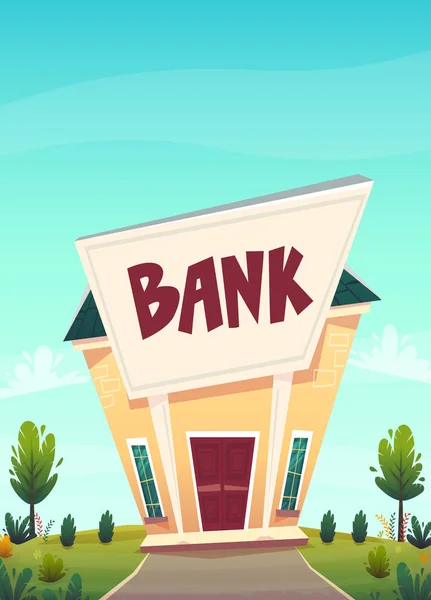 Cartoon Bankkantoor Straat Illustratie Van Stad Gelukkig Financiële Bedrijf Schaven — Stockvector