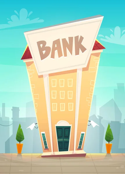 Cartoon Bankkantoor Straat Illustratie Van Stad Gelukkig Financiële Bedrijf Schaven — Stockvector