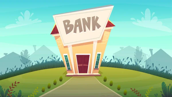 Cartoon Bankkantoor Straat Illustratie Van Stad Gelukkig Financiële Bedrijf Schaven — Stockvector