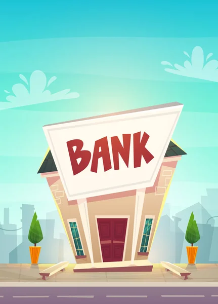 Cartoon Bankkantoor Straat Illustratie Van Stad Gelukkig Financiële Bedrijf Schaven — Stockvector