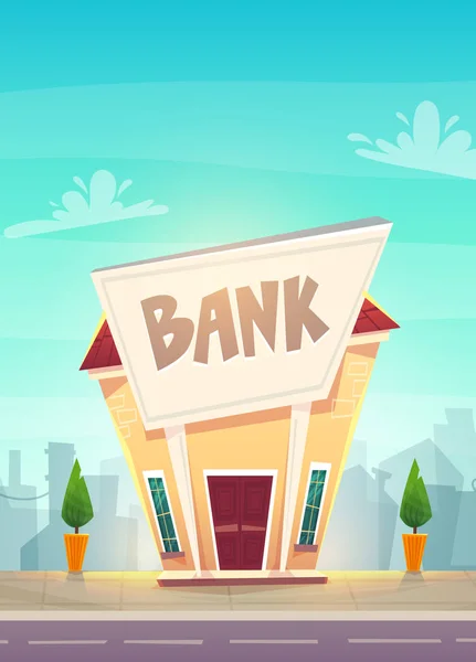 Tegneserie Bank Filial Byens Gade Illustration Glædelig Finansiel Business Planlægning – Stock-vektor