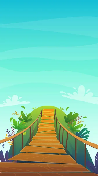 Hangbrug Een Jungle Cartoon Achtergrond Van Zomer Exotische Natuur Heldere — Stockvector