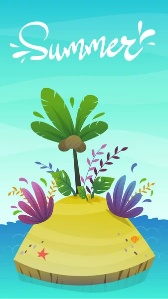 Hindistan Cevizi Palmiyesi Egzotik Komik Bitkileri Olan Tropik Bir Ada — Stok Vektör