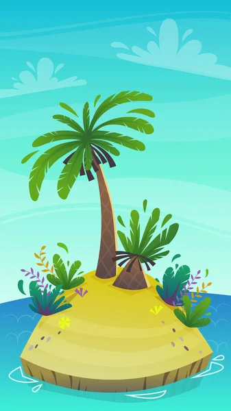 Cartoon Deserto Ilha Trópica Com Coqueiro Palmeira Exóticas Plantas Engraçadas —  Vetores de Stock