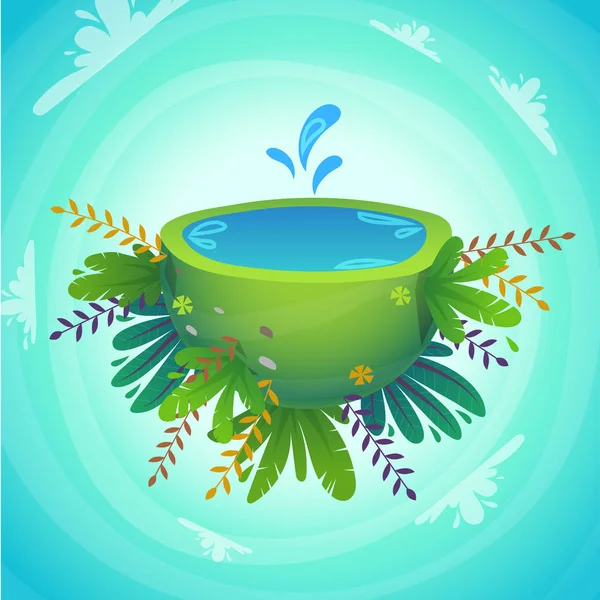 水しぶき滴 陽気な植物や花と緑の平和半惑星 コンセプト漫画面白いかわいいベクトルイラスト — ストックベクタ