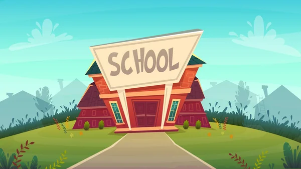학교입니다 구름과 빨간색 색상에 따뜻한가 덮개의 고등학교 스타일 일러스트 — 스톡 벡터