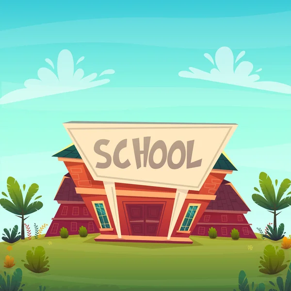 École Jour Connaissance Fond Dessin Animé Drôle Couverture Carte Éducation — Image vectorielle