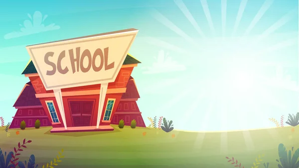 Escola Dia Conhecimento Engraçado Desenho Animado Fundo Capa Cartão Educação — Vetor de Stock