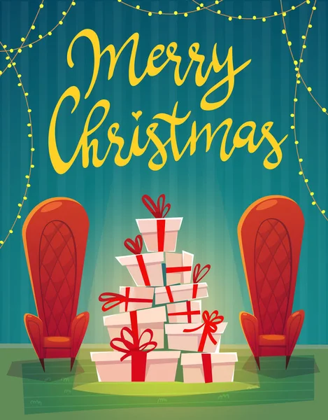 Joyeux Noël Carte Affiche Avec Callygraphie Lettrage Dessin Animé Style — Image vectorielle