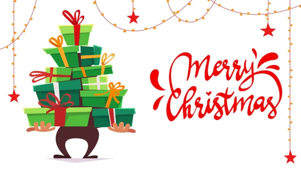 Joyeux Noël Carte Affiche Avec Callygraphie Lettrage Dessin Animé Style — Image vectorielle
