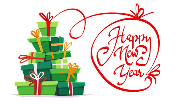 Happy New Year Post Card Greeting Party Invitation Lot Many — Stock Vector