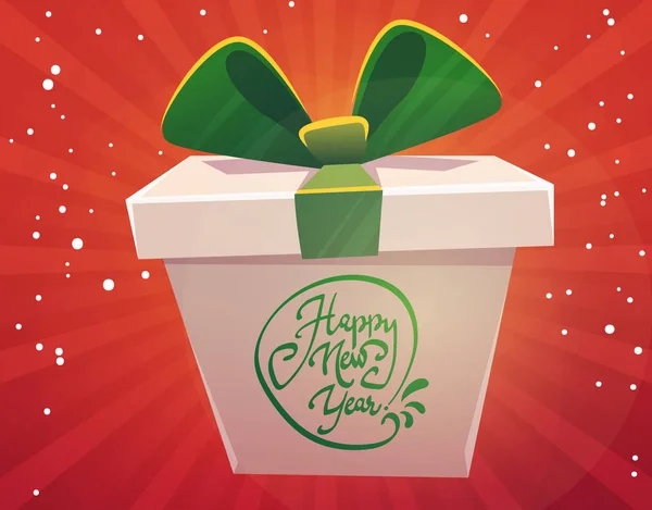 Велика Величезна Подарункова Коробка Бажає Щасливого Новорічного Подарункового Привітання Класичне — стоковий вектор