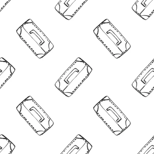 Reisegepäck Nahtlose Muster Mode Handgezeichneten Tuschestil Mit Schwarzen Konturlinien Isoliert — Stockvektor