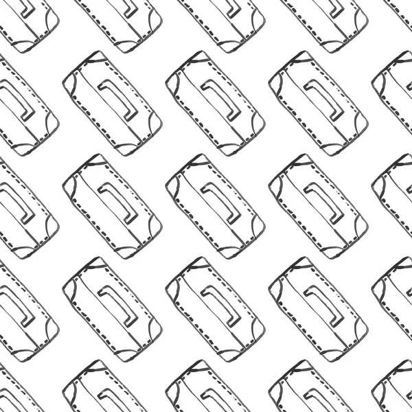 Reisegepäck Nahtlose Muster Mode Handgezeichneten Tuschestil Mit Schwarzen Konturlinien Isoliert — Stockvektor