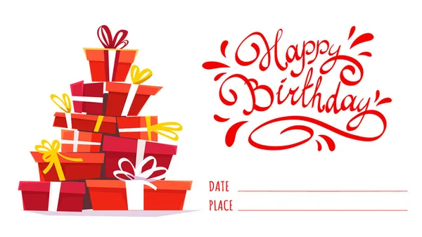 Happy Birthday Party Card Einladung Datumsvorlage Kalligraphie Handgezeichneten Schriftzug Und — Stockvektor