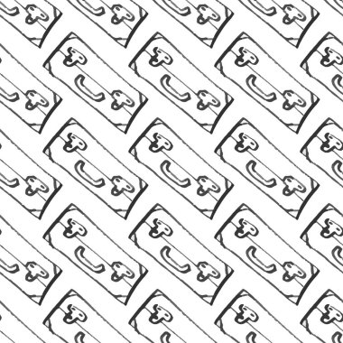 Bagaj seamless modeli seyahat. moda elle çizilmiş mürekkep stil üzerinde beyaz backgrownd izole siyah dağılımı satırlarla. Kağıt arka plan illüstrasyon kaydırma tekstil kumaş için tekrarlanabilir doku