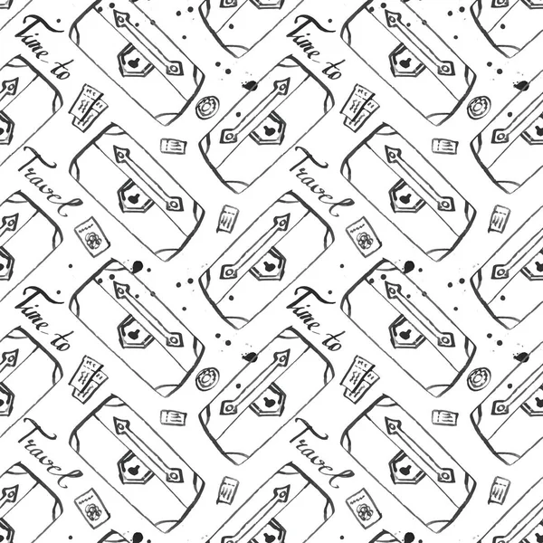 travel baggage seamless pattern . fashion hand drawn ink style with black contour lines isolated on white backgrownd. repeatable texture for textile fabric , wrapping paper background illustration