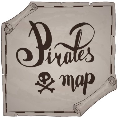 korsanlar hazine haritası el eski kağıt doku üzerinde karikatür siyah mürekkep çizilmiş , ıssız ada çapraz işaret yolu arama altın göğüs avuç içi , deniz veya okyanus ta rüzgar pusulası kuzey gül , vektör illüstrasyon