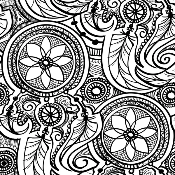 Ethnic Tribal Seamless Pattern Background Black White Line Shape Ornament — Stock Vector