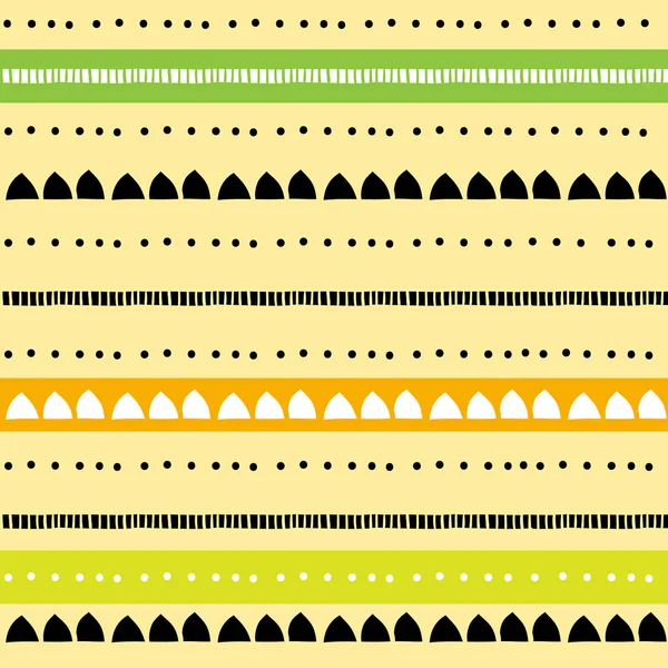 Líneas Rayas Puntos Patrón Boho Doodle Azulejo Sin Costura Amarillo — Vector de stock