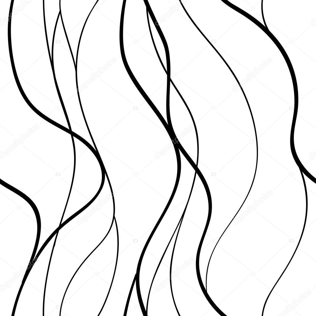 abstract lines waves pattern seamless , curve intertwine line shape hand drawn hair or sea ornate wallpaper background for wrapping paper or fabric textile , repeatable no sew vector illustration 