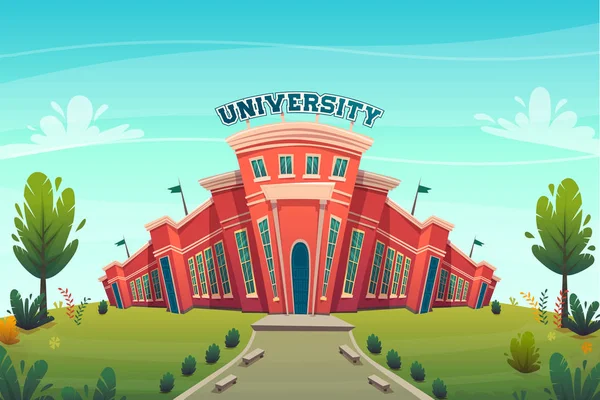 Universiteitscampus Gebouw Hall Onderwijs Voor Studenten Cartoon Vector Illustratie Broederschap — Stockvector