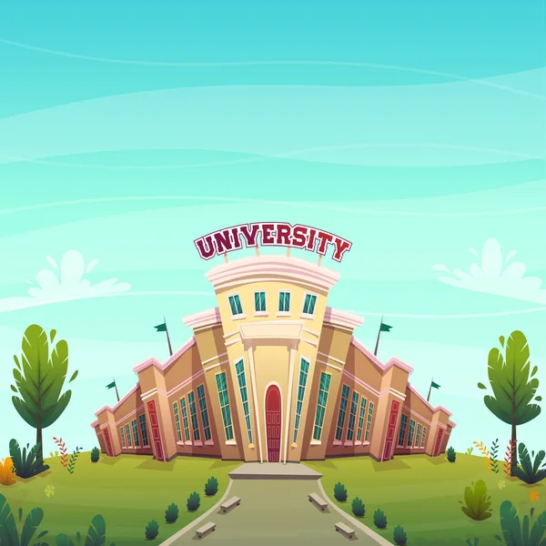 Universität Campus Gebäude Halle Ausbildung Für Studenten Cartoon Vektor Illustration — Stockvektor