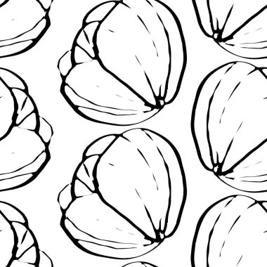 Siyah ve beyaz çiçekli siluet, yapraksız desenli, tekrarlanabilir vektör dokusu kareli tomurcuklar. İskandinav modern baskısı 