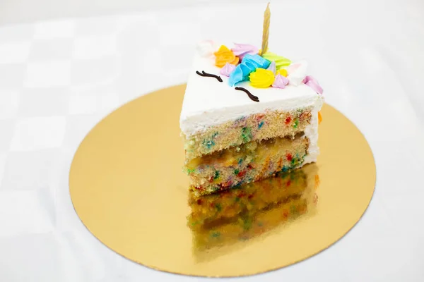 Slice Unicorn Themed Cake White Background — Stock Photo, Image