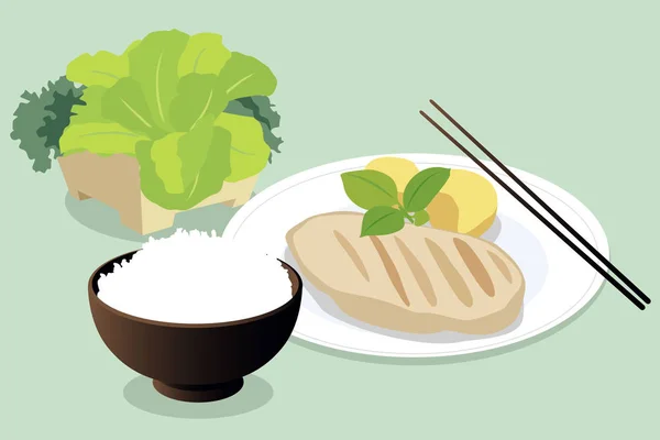 Conjunto Almoço Asiático Saudável — Vetor de Stock