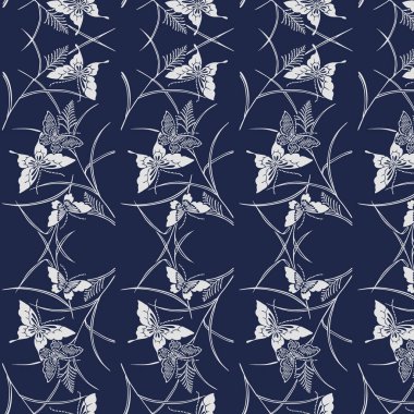 Japon Kelebek ve Çim Dikişsiz Desen