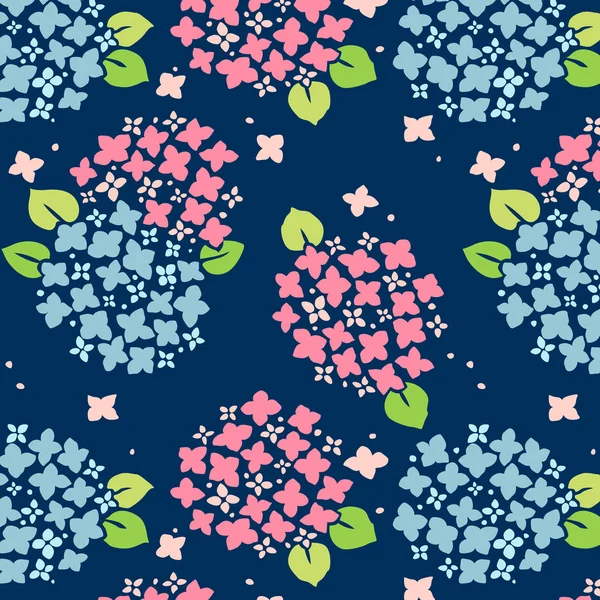 Japanese Pink Blue Hydrangea Seamless Pattern — Stock Vector