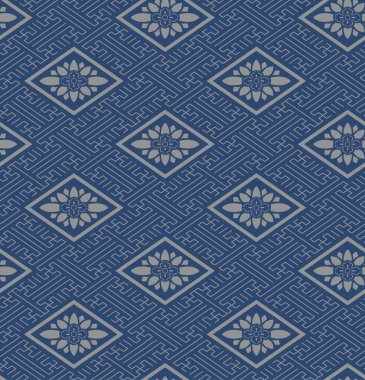 Japon Mavi Çiçek Dikişsiz Desen